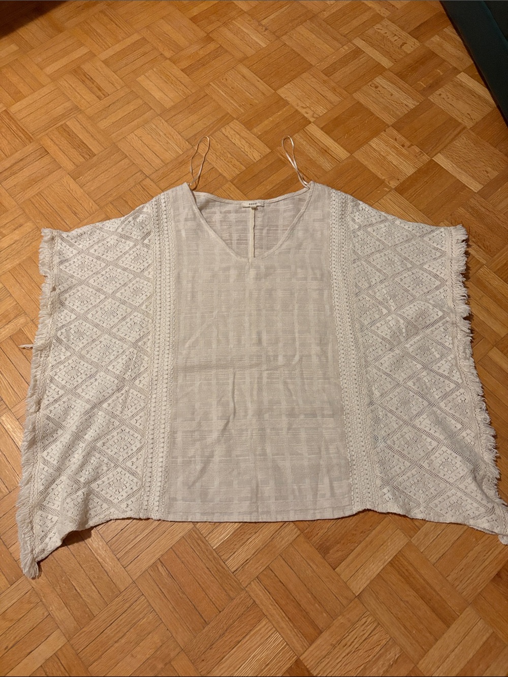 Easel Lightweight Cream Crochet Poncho Top